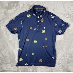 William Murray Geometric Print Floral‎ Stretch Performance Golf Polo Blue Mens M